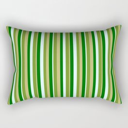 [ Thumbnail: Green, Dark Khaki, Dark Green & Light Cyan Colored Lined Pattern Rectangular Pillow ]