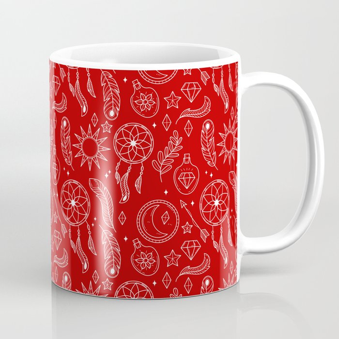 Red And White Hand Drawn Boho Pattern Coffee Mug