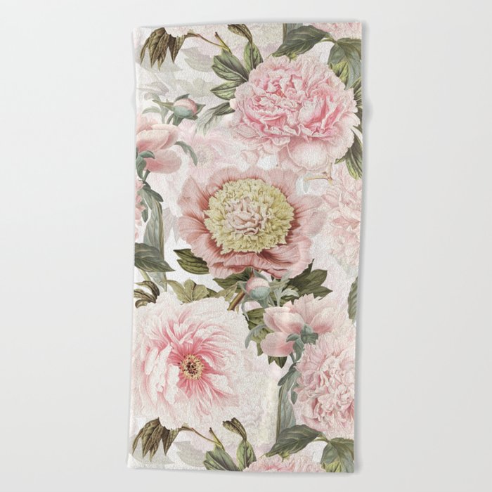 Vintage & Shabby Chic - Antique Pink Peony Flowers Garden Beach Towel
