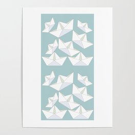 Paper Boats Teal  Poster