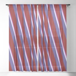 [ Thumbnail: Orchid, Lavender, Dark Slate Blue, and Maroon Colored Striped Pattern Sheer Curtain ]