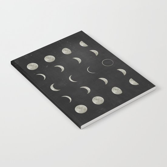 Moon Phases, Black White Decor, Bohemian, Magic, Lunar Cycle Notebook