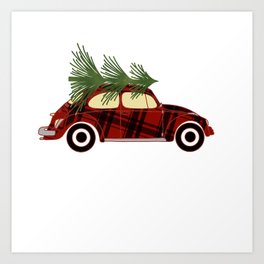 Plaid Christmas tree car Art Print | Home, Snow, Holidays, Pattern, Christmas, Cold, Oil, Acrylic, Tree, Digital 