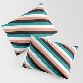 [ Thumbnail: Dark Salmon, Black, Dark Cyan, and White Colored Lines/Stripes Pattern Pillow Sham ]