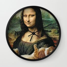 Mona Lisa holding a cat by Leonardo da Vinci. Wall Clock
