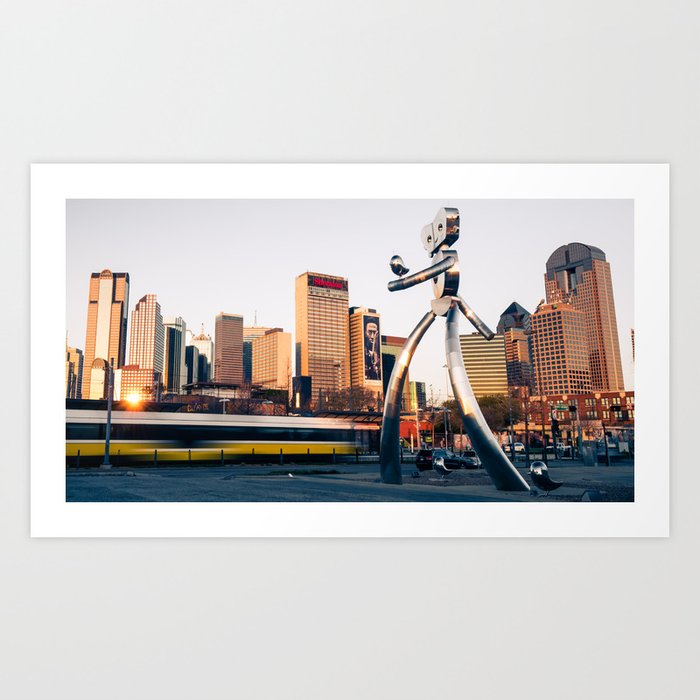 Walking Tall Traveling Man Dallas Texas Skyline Art Print By Gregoryballosfineart Society6