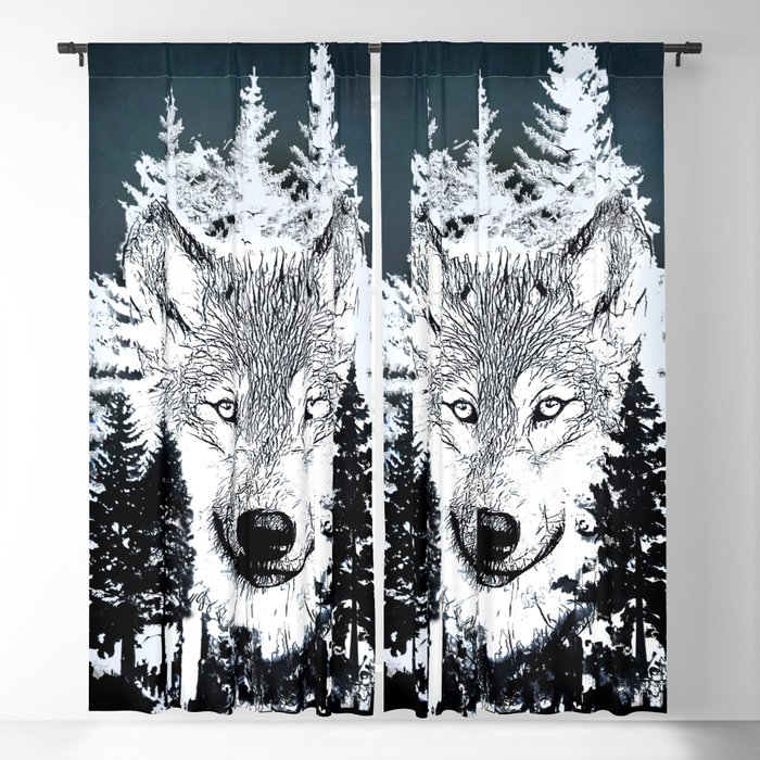 Forest Wolf Art Blackout Curtain