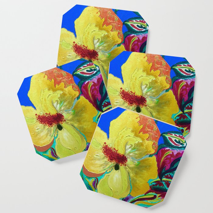 Birthday Acrylic Yellow Orange Hibiscus Flower Painting With Red