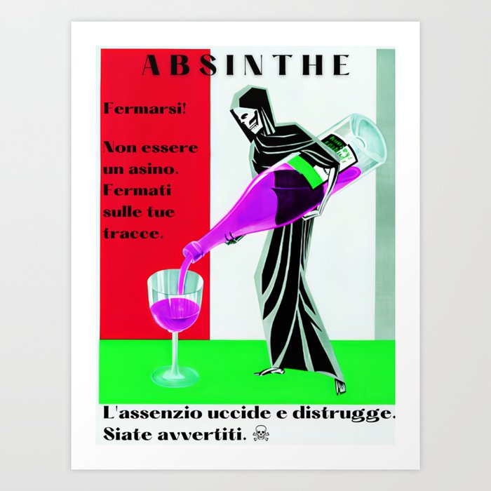 1930's Don't be a donkey! Absinthe kills liquor red and green vintage poster / poster Art Print
