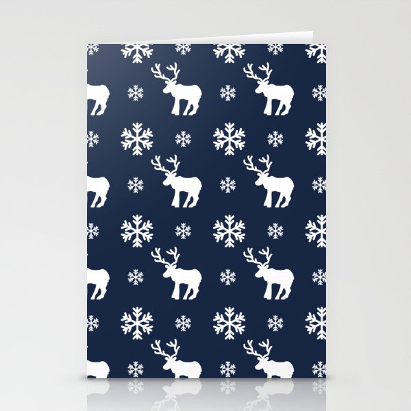 Christmas Pattern White Navy Blue Snowflake Deer Stationery Cards