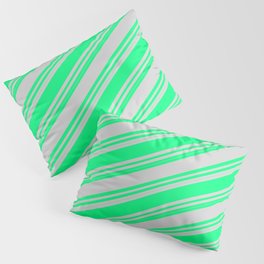 [ Thumbnail: Green and Light Gray Colored Striped Pattern Pillow Sham ]