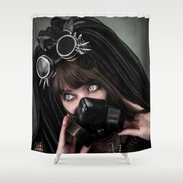Cybergoth cyber girl black gas mask Shower Curtain