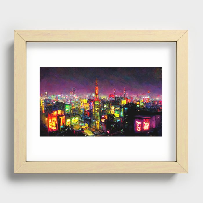 Tokyo Cyberpunk Cityscape at Night Recessed Framed Print