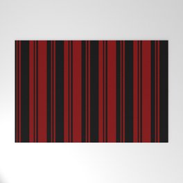 [ Thumbnail: Maroon & Black Colored Striped Pattern Welcome Mat ]