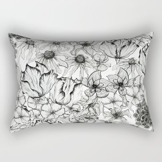 Ink Flowers Rectangular Pillow