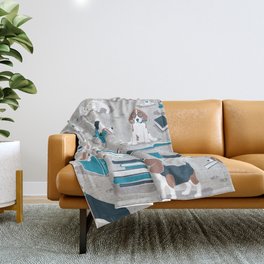 Life is better with books a hot drink and a friend // grey background brown white and blue beagles and cats and turquoise cozy details Throw Blanket | Booklover, Hygge, Books, Foxhound, Selmacardoso, Bookworm, Dogs, Literature, Bookstore, Pattern 