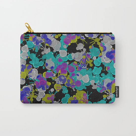 Dark Splatter - Abstract, paint splatter pattern in black, cyan, yellow, white and green Carry-All Pouch
