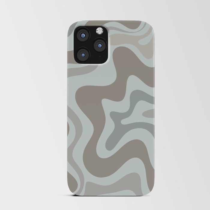 Liquid Swirl Abstract Pattern in Taupe Gray and Light Ice Blue iPhone Card Case