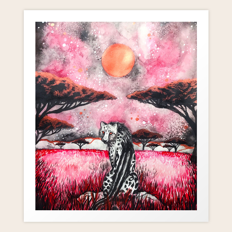 Blood Moon Cheetah Watercolor Painting Art Print By Julia Midkiff Society6