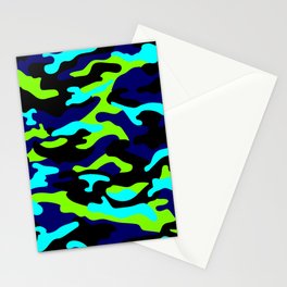 Camouflage Pattern Neon Green Black Blue Navy Stationery Card
