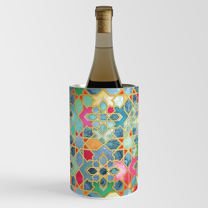 Gilt & Glory - Colorful Moroccan Mosaic Wine Chiller | Painting, Mixed-media, Pattern, Vintage, Collage, Tile, Tiles, Moroccan, Geometric, Geo