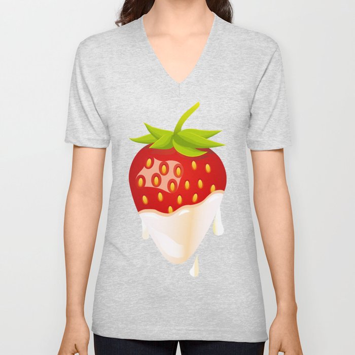 Strawberry covered with cream V Neck T Shirt
