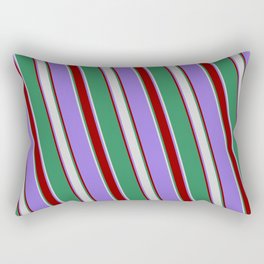 [ Thumbnail: Purple, Dark Red, Sea Green, and Light Grey Colored Lines Pattern Rectangular Pillow ]