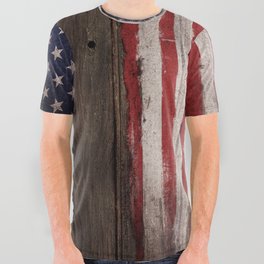 Wood American flag All Over Graphic Tee