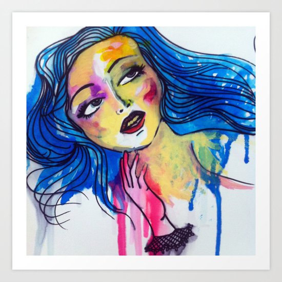 blue haired girl Art Print