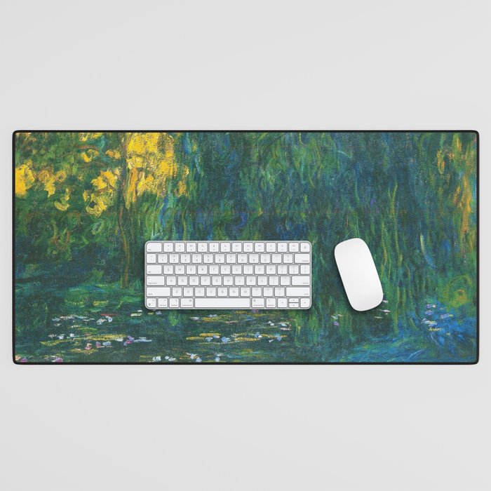 Water Lily Pond and Weeping Willow, Art Print Desk Mat
