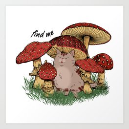 Funny Cat Mushroom Art Print