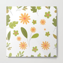 Green seamless pattern leaf and flower Metal Print