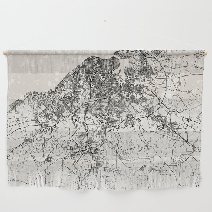 Havana, Cuba - Black and White Map Wall Hanging