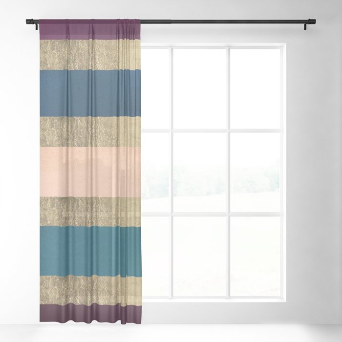 Geometrical Coral Navy Blue Burgundy Gold Watercolor Sheer Curtain