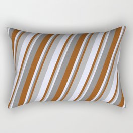 [ Thumbnail: Brown, Dark Gray, Lavender & Grey Colored Stripes Pattern Rectangular Pillow ]