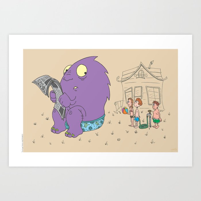 "The Floater" - Funny Purple Monster Art  Art Print
