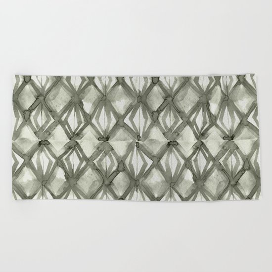 Braided Diamond Simply Green Tea on Lunar Gray Beach Towel
