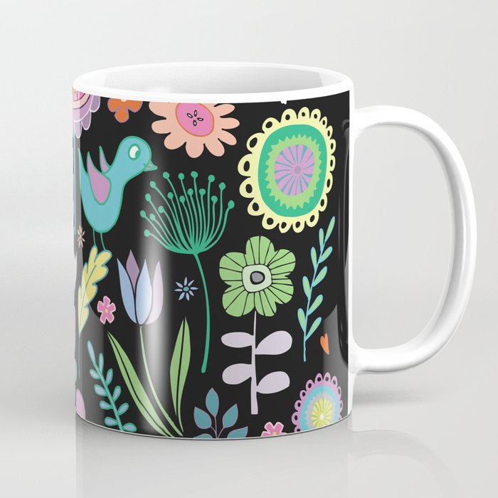 Birds & Blooms - Pastels on Black Coffee Mug