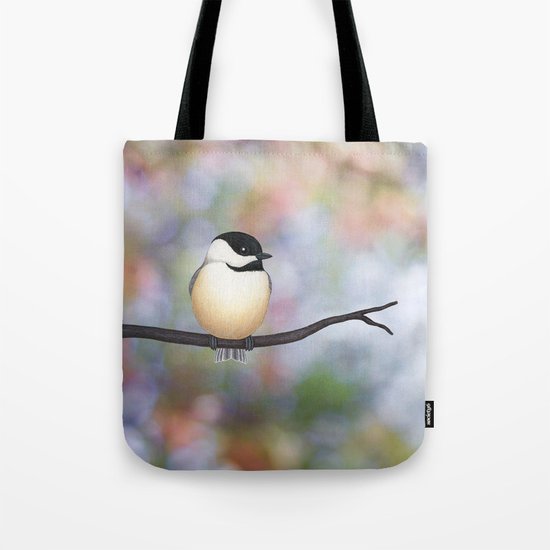 black capped chickadee on a branch Tote Bag
