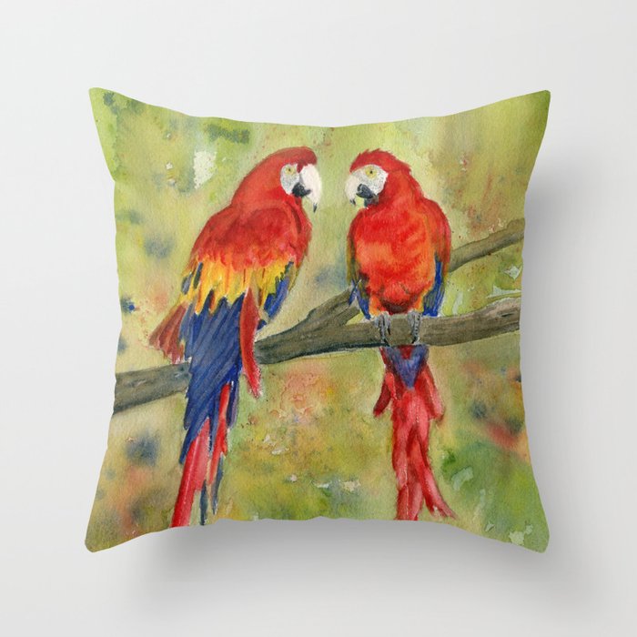 Scarlet Macaw Parrots Throw Pillow
