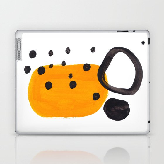 Mid Century Abstract Black & Yellow Fun Pattern Funky Playful Juvenile Shapes Polka Dots Laptop & iPad Skin