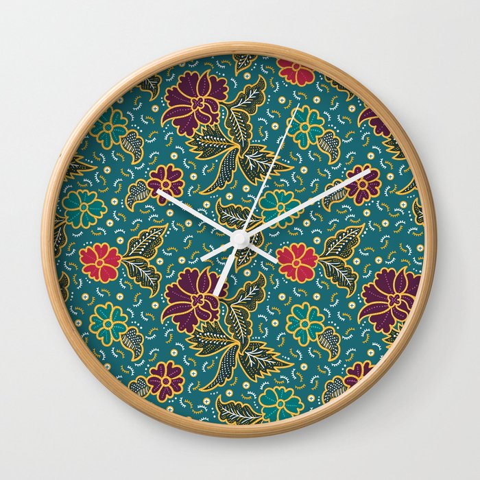 teal batik pattern Wall Clock