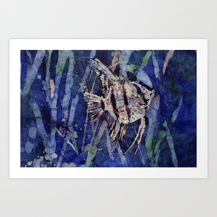 Watercolor Batik Painting On Rice Paper Of Angelfish Swimming Art