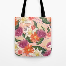 peach watercolor floral pattern Tote Bag