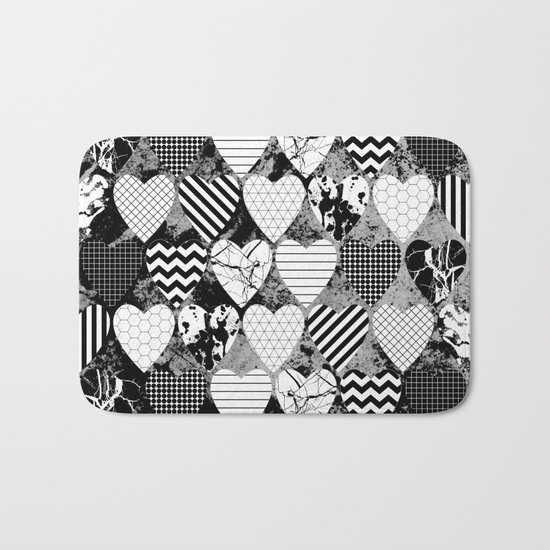 Textured Black And White Hearts - Abstract, geometric pattern Bath Mat