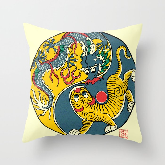 A Flag of Dragon and Tiger Throw Pillow