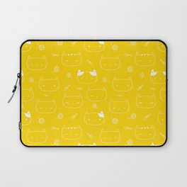 Yellow and White Doodle Kitten Faces Pattern Laptop Sleeve