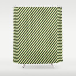 [ Thumbnail: Dark Slate Gray and Tan Colored Stripes Pattern Shower Curtain ]