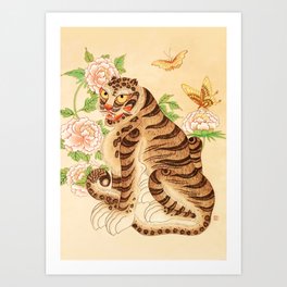 Korean Striped Tiger Vintage Minhwa  Art Print