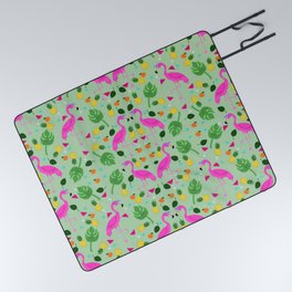 Fun Flamingos on Green Picnic Blanket